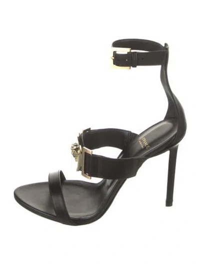 Pre-owned Versace Medusa Insignia Leather Sandals In Black