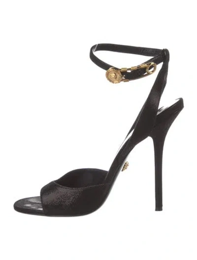 Pre-owned Versace Medusa Insignia Leather Sandals In Black