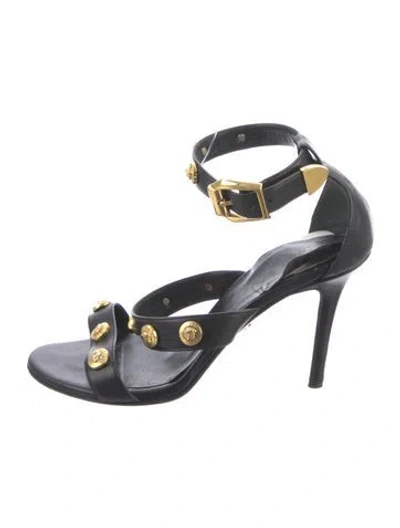 Pre-owned Versace Medusa Insignia Leather Sandals In Black