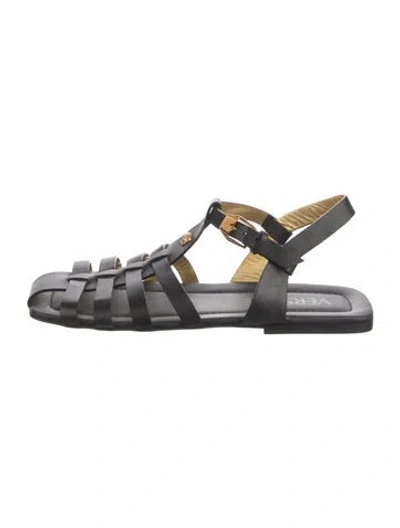 Pre-owned Versace Medusa Insignia Leather Sandals In Black