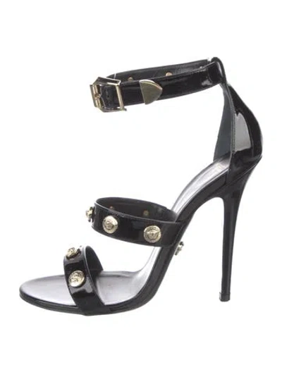 Pre-owned Versace Medusa Insignia Leather Sandals In Black/gold