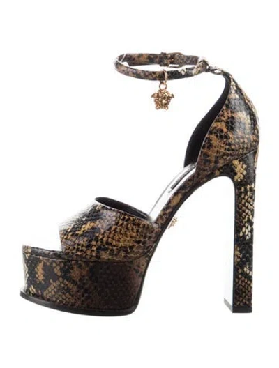 Pre-owned Versace Medusa Insignia Leather Sandals In Brown