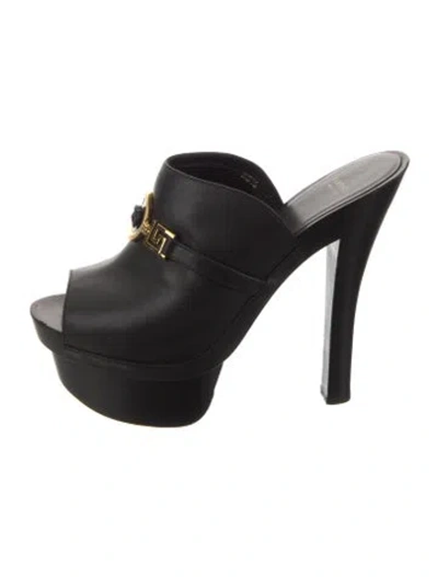Pre-owned Versace Medusa Insignia Leather Slides In Black