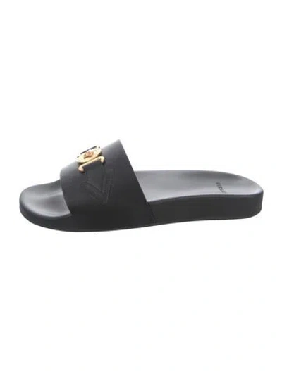 Pre-owned Versace Medusa Insignia Leather Slides In Black