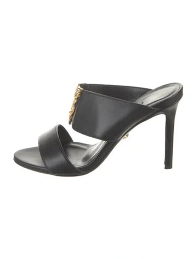 Pre-owned Versace Medusa Insignia Leather Slides In Black
