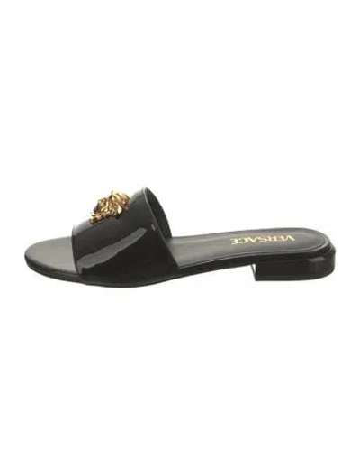 Pre-owned Versace Medusa Insignia Leather Slides In Black
