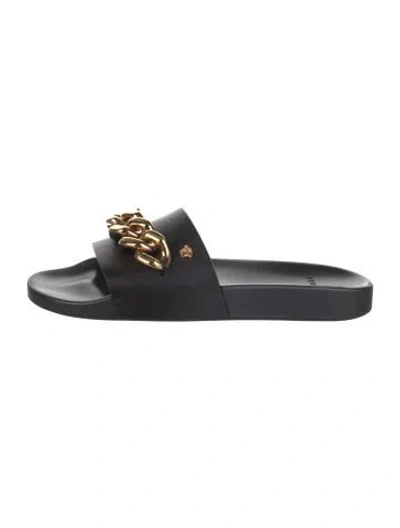 Pre-owned Versace Medusa Insignia Leather Slides In Black