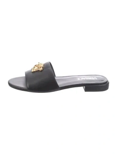 Pre-owned Versace Medusa Insignia Leather Slides In Black