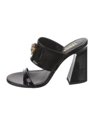 Pre-owned Versace Medusa Insignia Leather Slides In Black