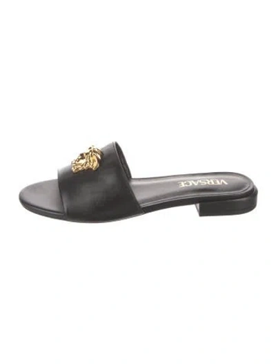 Pre-owned Versace Medusa Insignia Leather Slides In Black