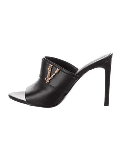 Pre-owned Versace Medusa Insignia Leather Slides In Black