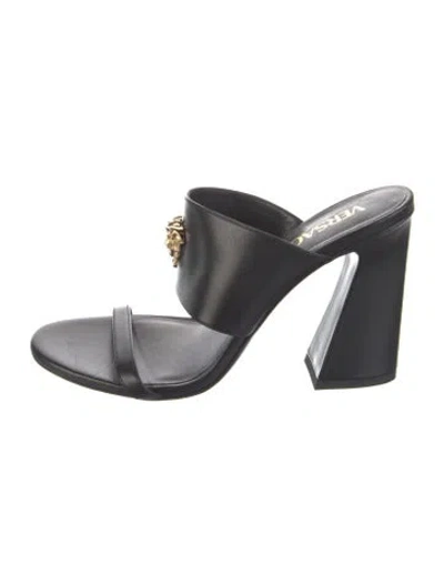 Pre-owned Versace Medusa Insignia Leather Slides In Black