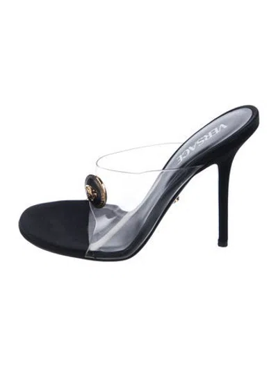 Pre-owned Versace Medusa Insignia Leather Slides In Black