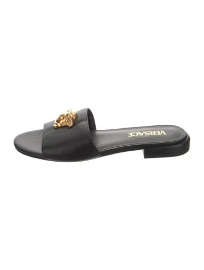 Pre-owned Versace Medusa Insignia Leather Slides In Black