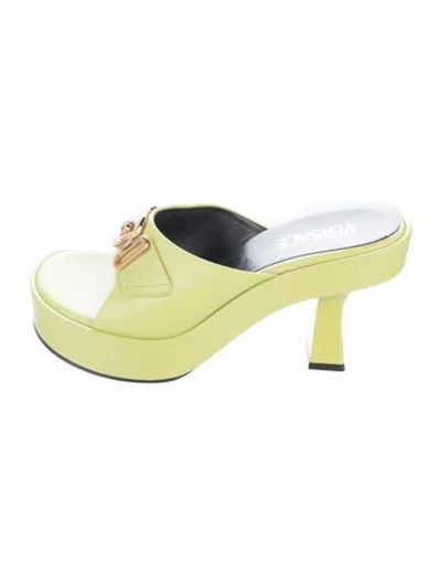 Pre-owned Versace Medusa Insignia Leather Slides In Green