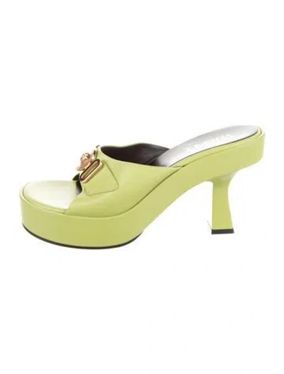 Pre-owned Versace Medusa Insignia Leather Slides In Green