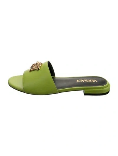 Pre-owned Versace Medusa Insignia Leather Slides In Green