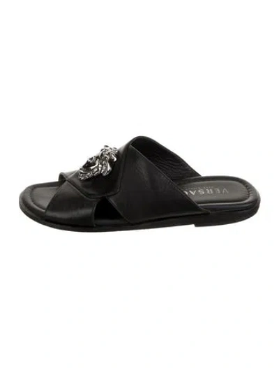Pre-owned Versace Medusa Insignia Leather Slides In Multi