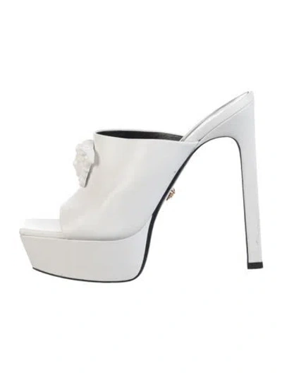 Pre-owned Versace Medusa Insignia Leather Slides In White