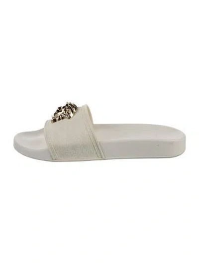 Pre-owned Versace Medusa Insignia Leather Slides In White