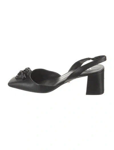 Pre-owned Versace Medusa Insignia Leather Slingback Pumps In Black