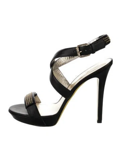 Pre-owned Versace Medusa Insignia Leather Slingback Pumps In Black