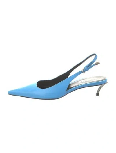 Pre-owned Versace Medusa Insignia Leather Slingback Pumps In Blue