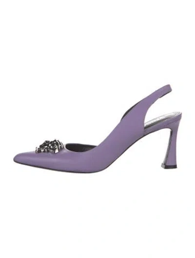 Pre-owned Versace Medusa Insignia Leather Slingback Pumps In Purple