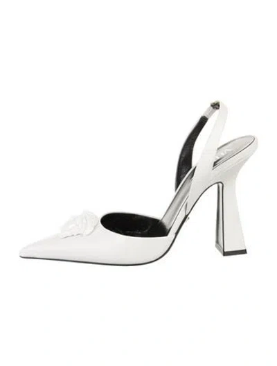 Pre-owned Versace Medusa Insignia Leather Slingback Pumps In White
