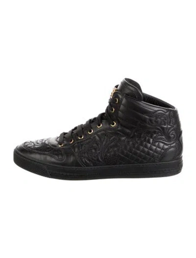 Pre-owned Versace Medusa Insignia Leather Sneakers In Black/white
