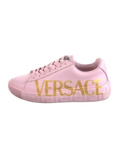 Pre-owned Versace Medusa Insignia Leather Sneakers In Pink