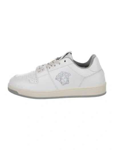 Pre-owned Versace Medusa Insignia Leather Sneakers In White
