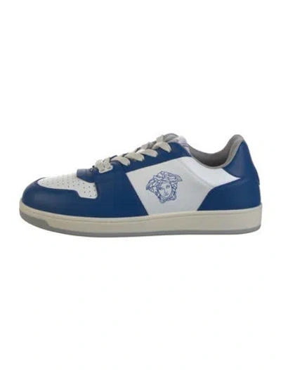 Pre-owned Versace Medusa Insignia Leather Sneakers In White