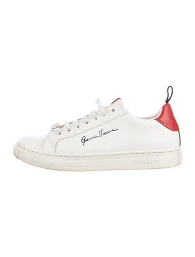 Pre-owned Versace Medusa Insignia Leather Sneakers In White