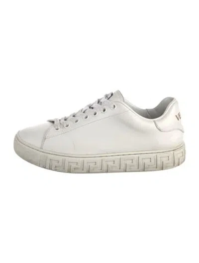 Pre-owned Versace Medusa Insignia Leather Sneakers In White