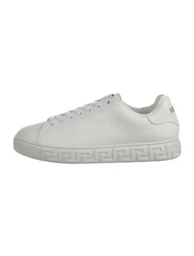 Pre-owned Versace Medusa Insignia Leather Sneakers In White