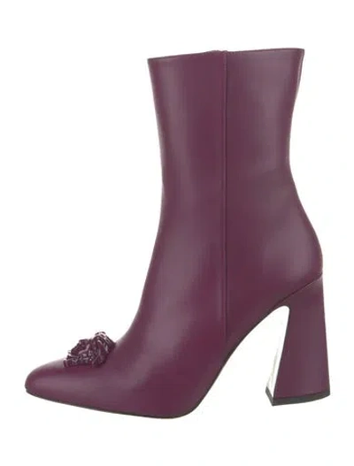 Pre-owned Versace Medusa Insignia Leather Sock Boots W/ Tags In Purple