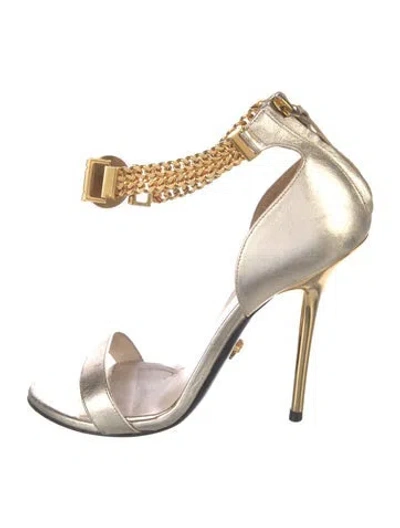Pre-owned Versace Medusa Insignia Leather T-strap Pumps