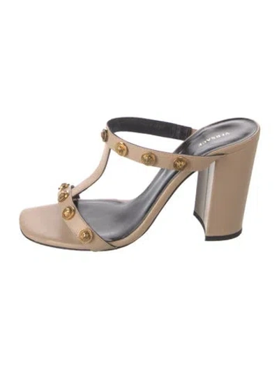 Pre-owned Versace Medusa Insignia Leather T-strap Sandals In Neutrals