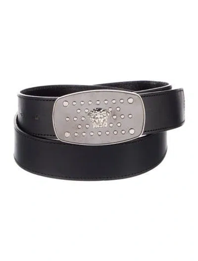 Pre-owned Versace Medusa Insignia Leather Waist Belt In Black