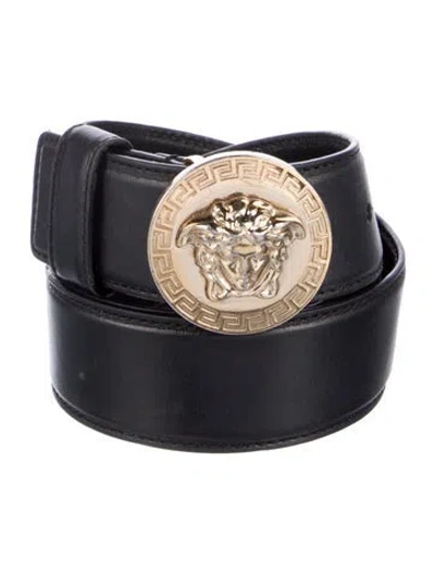 Pre-owned Versace Medusa Insignia Leather Waist Belt In Black
