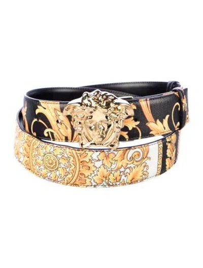 Pre-owned Versace Medusa Insignia Leather Waist Belt In Black