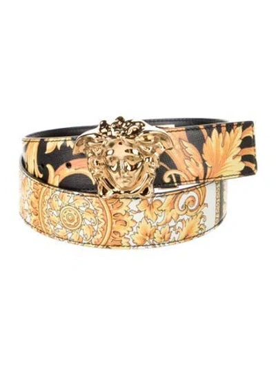 Pre-owned Versace Medusa Insignia Leather Waist Belt In Black