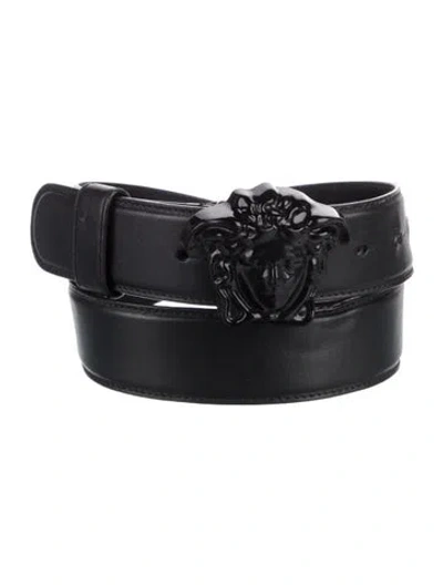 Pre-owned Versace Medusa Insignia Leather Waist Belt In Black