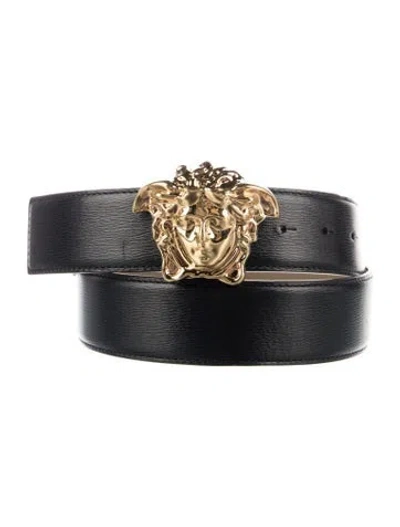 Pre-owned Versace Medusa Insignia Leather Waist Belt In Black