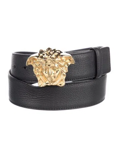 Pre-owned Versace Medusa Insignia Leather Waist Belt In Black