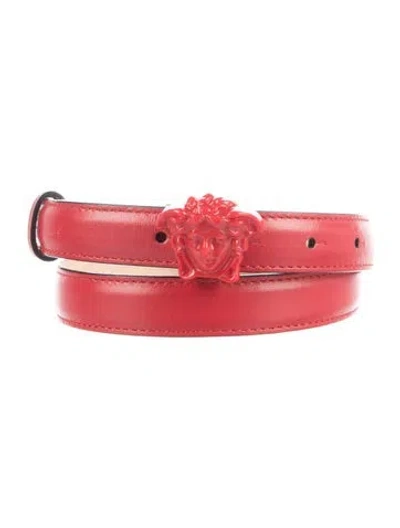 Pre-owned Versace Medusa Insignia Leather Waist Belt In Red