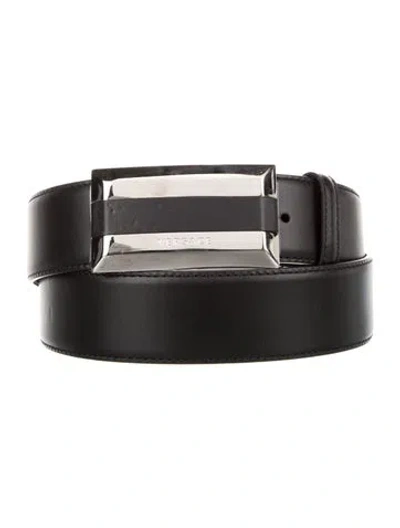 Pre-owned Versace Medusa Insignia Leather Waist Belt W/ Tags In Black