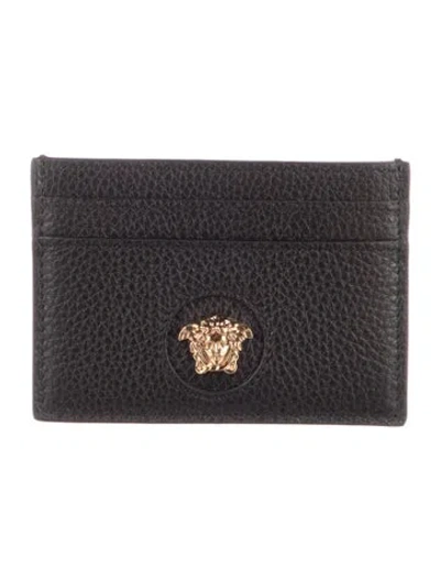 Pre-owned Versace Medusa Insignia Leather Wallet In Black