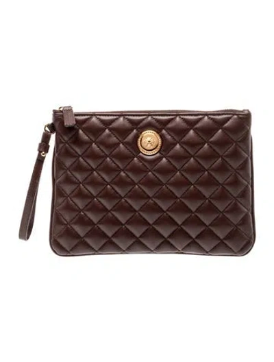 Pre-owned Versace Medusa Insignia Leather Wallet In Brown